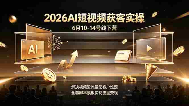 （19164期）2026AI短视频获客实操6月10-14号线下营，解决视频没流量无客户难题，全套脚本模板实现流量变现