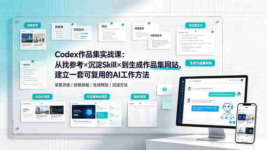 （19361期）Codex作品集实战课：从找参考×沉淀Skill×到生成作品集网站，建立一套可复用的AI工作方法