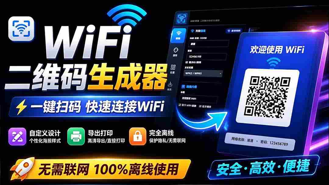 （19566期）完全离线使用！WiFi二维码生成器，一键扫码快速连接WiFi，支持自定义风格导出 WiFi二维码生成器