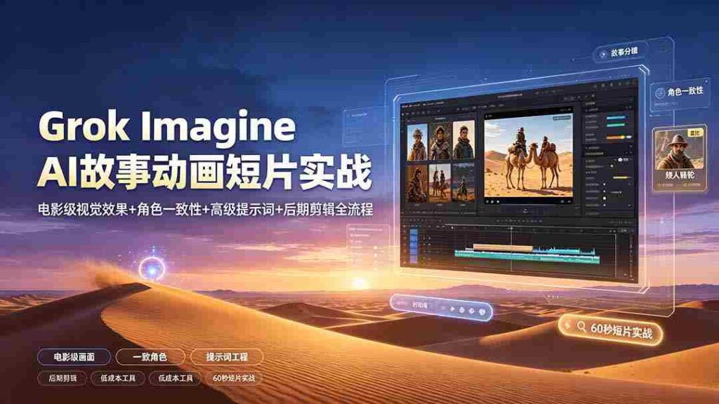 （19305期）Grok Imagine AI故事动画短片实战：电影级视觉效果+角色一致性+高级提示词+后期剪辑全流程