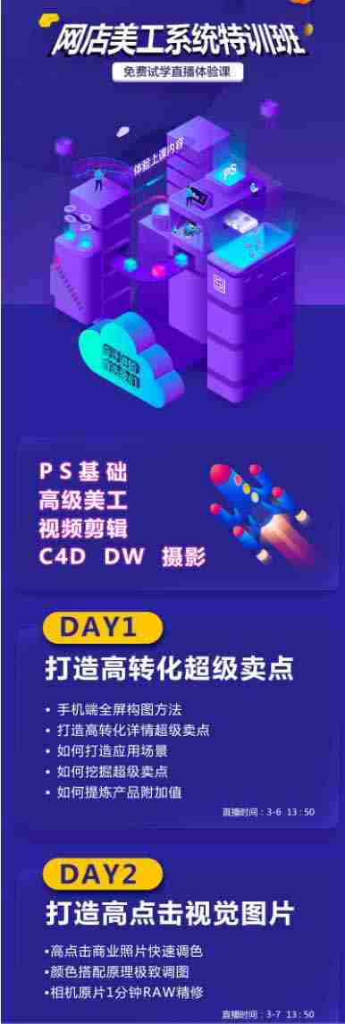 （19435期）网店美工系统精英班-7月：PS基础×主图设计×海报实战×详情页×首页装修×产品修图×视频剪辑×人像精修。