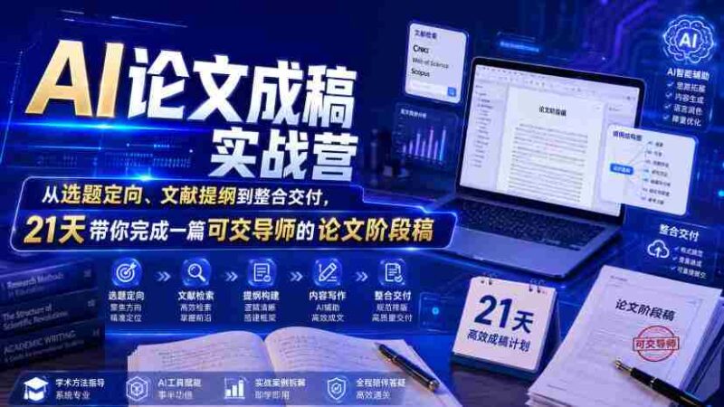 AI论文成稿实战营，从选题定向、文献提纲到整合交付，21天带你完成一篇可交导师的论文阶段稿-中创网,冒泡网,福缘网创业项目大全-创安网