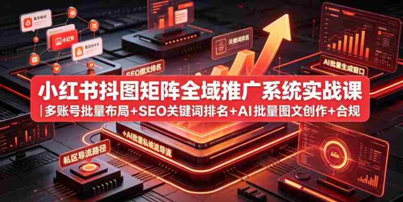 小红书抖图矩阵全域推广系统实战课|多账号批量布局+SEO关键词排名+AI批量图文创作+合规私域导流完整落地教程-中创网,冒泡网,福缘网创业项目大全-创安网