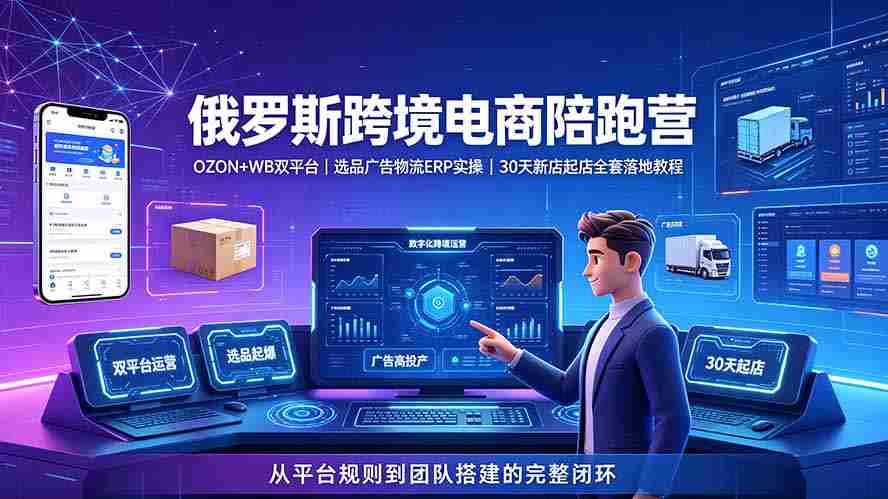 （19371期）2026俄罗斯跨境电商陪跑营：OZON+WB双平台｜选品广告物流ERP实操｜30天新店起店全套落地教程