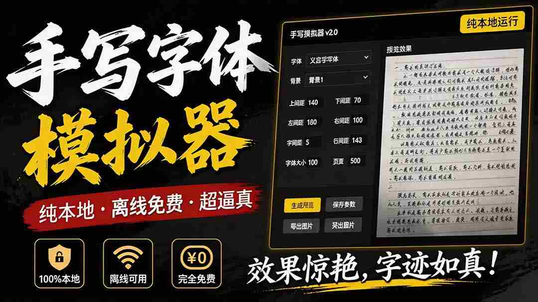 （19810期）罚抄神器！罚抄10万字都不在怕了，手写字体模拟生成器，附带新整理背景图和字体，纯本地离线运行
