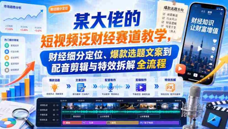 某大佬的短视频泛财经赛道教学,财经细分定位、爆款选题文案到配音剪辑与特效拆解全流程-中创网,冒泡网,福缘网创业项目大全-创安网