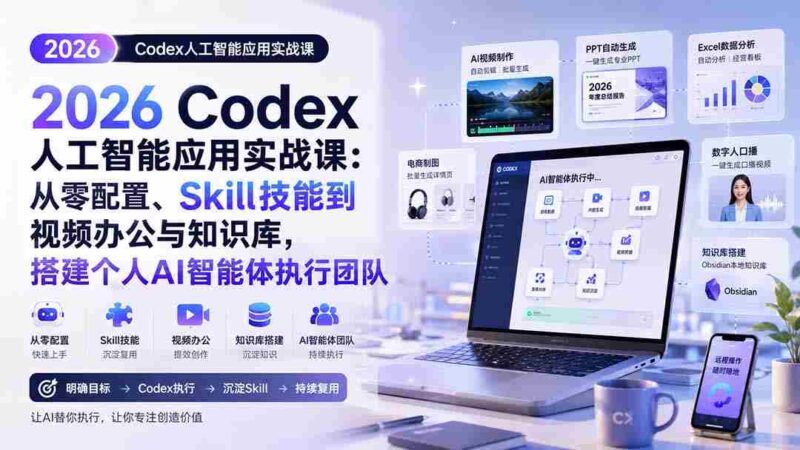 （20067期）2026 Codex人工智能应用实战课：从零配置、Skill技能到视频办公与知识库，搭建个人AI智能体执行团队-中创网,冒泡网,福缘网创业项目大全-创安网