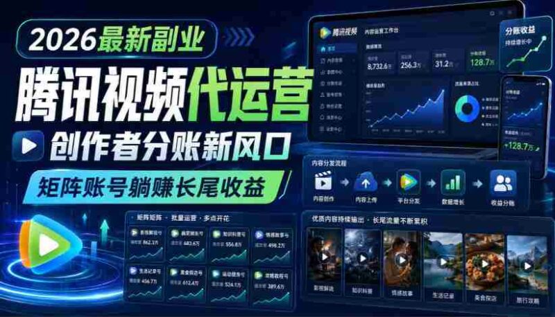 2026最新副业之腾讯视频代运营:创作者分账新风口,矩阵账号躺賺长尾收益【揭秘】-中创网,冒泡网,福缘网创业项目大全-创安网