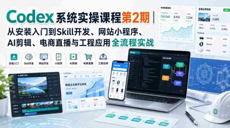 Codex系统实操课程第2期｜从安装入门到Skill开发、网站小程序、AI剪辑、电商直播与工程应用全流程实战-中创网,冒泡网,福缘网创业项目大全-创安网