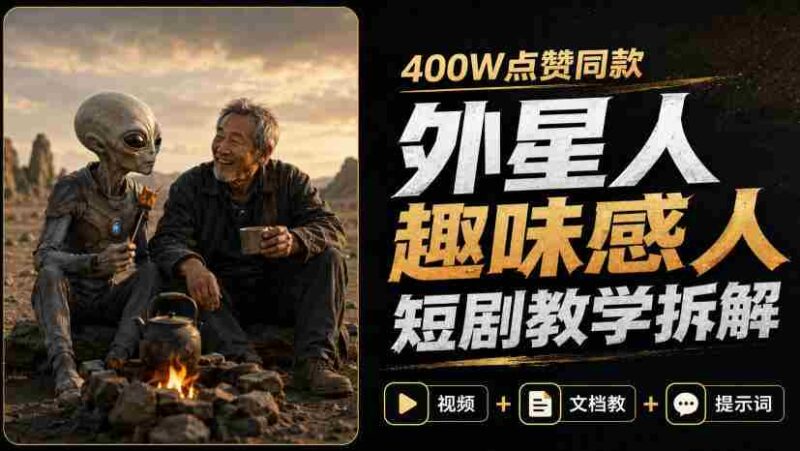 400W点赞同款外星人趣味感人短剧教学拆解，视频+文档教+提示词-中创网,冒泡网,福缘网创业项目大全-创安网