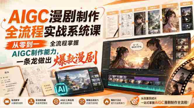 AIGC漫剧制作全流程实战系统课，从零到一全流程掌握AIGC制作能力，一条龙做出爆款漫剧-中创网,冒泡网,福缘网创业项目大全-创安网