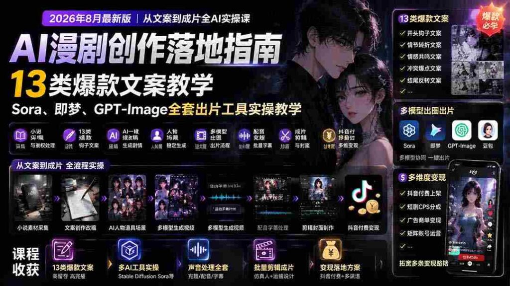 （19691期）AI漫剧创作落地指南｜13类爆款文案教学，Sora、即梦、GPT-Image全套出片工具实操教学