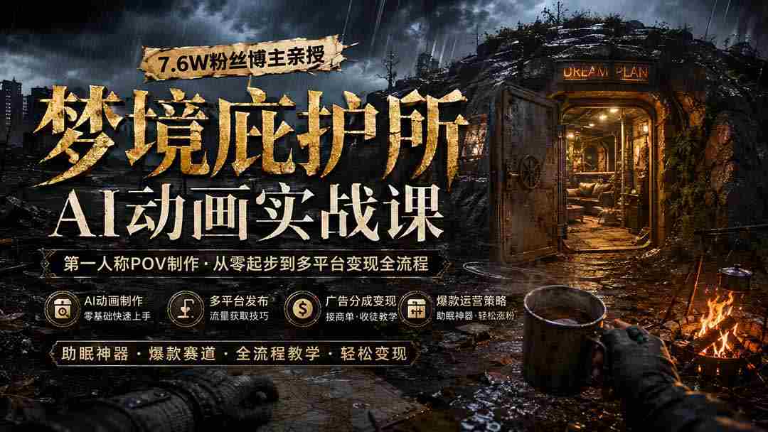 （19886期）梦境庇护所AI动画实战课：7.6W粉丝博主亲授第一人称POV制作，从零起步到多平台发布变现全流程