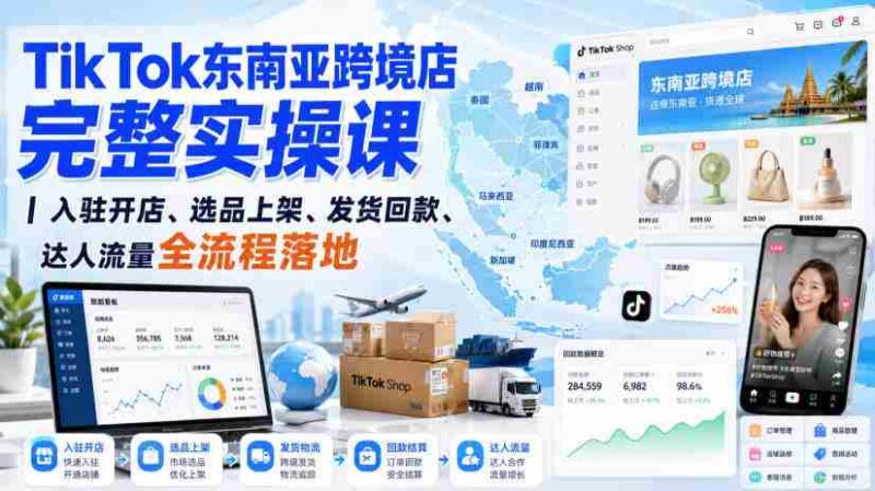 TikTok东南亚跨境店完整实操课｜入驻开店、选品上架、发货回款、达人流量全流程落地-中创网,冒泡网,福缘网创业项目大全-创安网