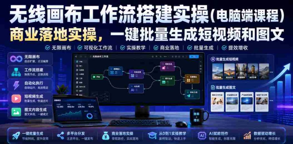 无线画布工作流搭建实操（电脑端课程），商业落地实操，一键批量生成短视频和图文