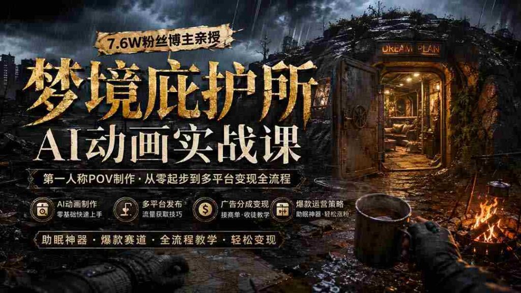 （19886期）梦境庇护所AI动画实战课：7.6W粉丝博主亲授第一人称POV制作，从零起步到多平台发布变现全流程