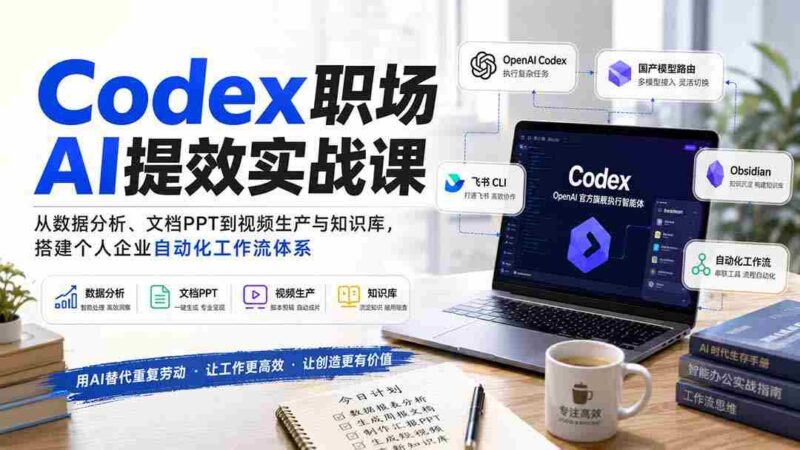 (20057期)Codex职场AI提效实战课:从数据分析、文档PPT到视频生产与知识库,搭建个人企业自动化工作流体系-中创网,冒泡网,福缘网创业项目大全-创安网