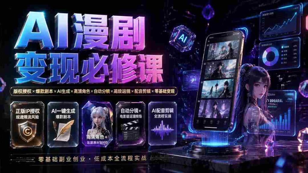 （19664期）AI漫剧变现必修课：版权授权×爆款剧本×AI生成×高清角色×自动分镜×高级运镜×配音剪辑×零基础变现