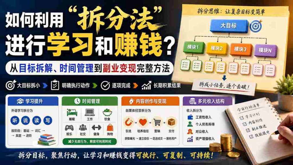 （20022期）付费文章：如何利用“拆分法”进行学习和賺钱？从目标拆解、时间管理到副业变现完整方法