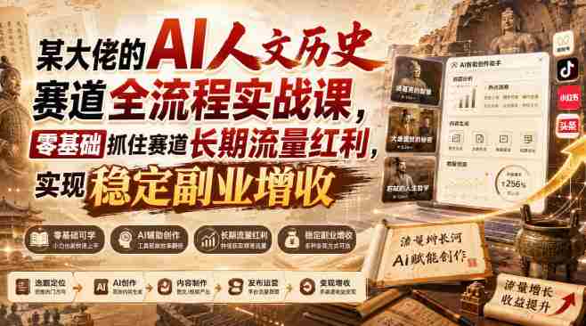 某大佬的AI人文历史赛道全流程实战课，零基础抓住赛道长期流量红利，实现稳定副业增收-中创网,冒泡网,福缘网创业项目大全-创安网