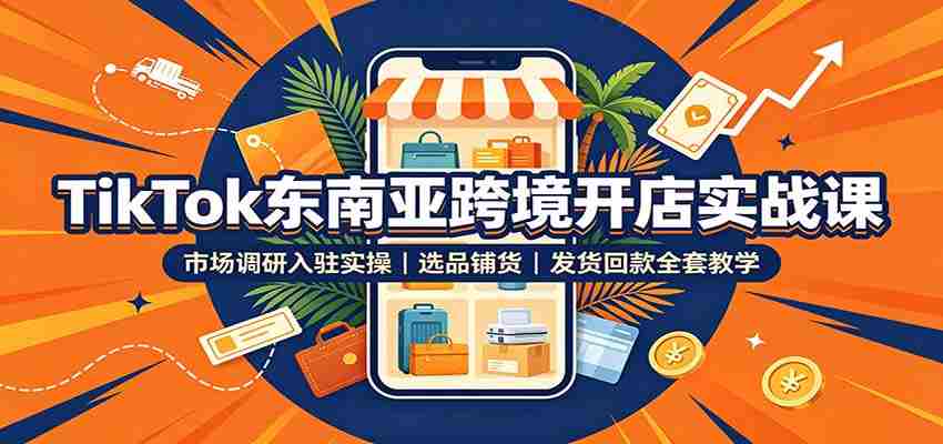 TikTok东南亚跨境开店实战课：市场调研入驻实操，选品铺货，发货回款全套教学