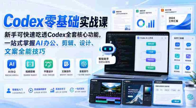 Codex零基础实战课，新手可快速吃透Codex全套核心功能，一站式掌握AI办公、剪辑、设计、文案全能技巧-中创网,冒泡网,福缘网创业项目大全-创安网