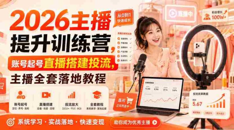 2026主播提升训练营,账号起号直播搭建投流,主播全套落地教程-中创网,冒泡网,福缘网创业项目大全-创安网