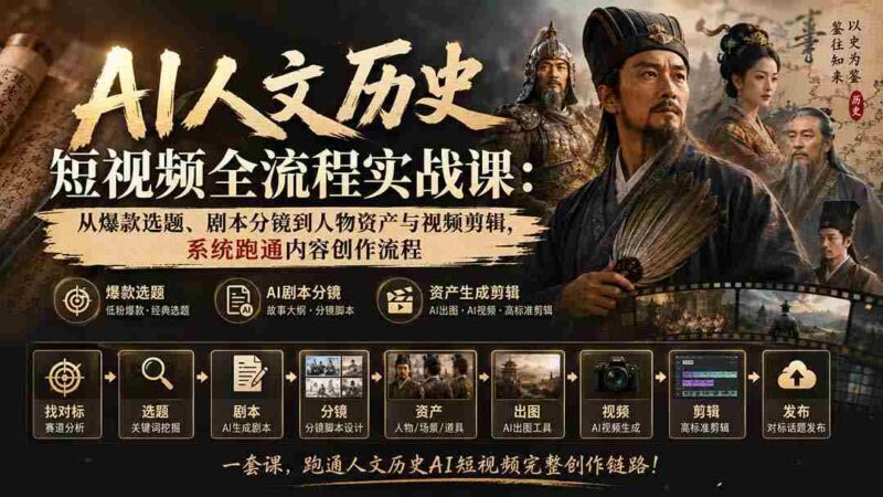 (20074期)AI人文历史短视频全流程实战课:从爆款选题、剧本分镜到人物资产与视频剪辑,系统跑通内容创作流程-中创网,冒泡网,福缘网创业项目大全-创安网