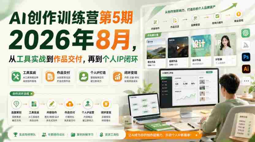 AI创作训练营第5期2026年8月，从工具实战到作品交付，再到个人IP闭环
