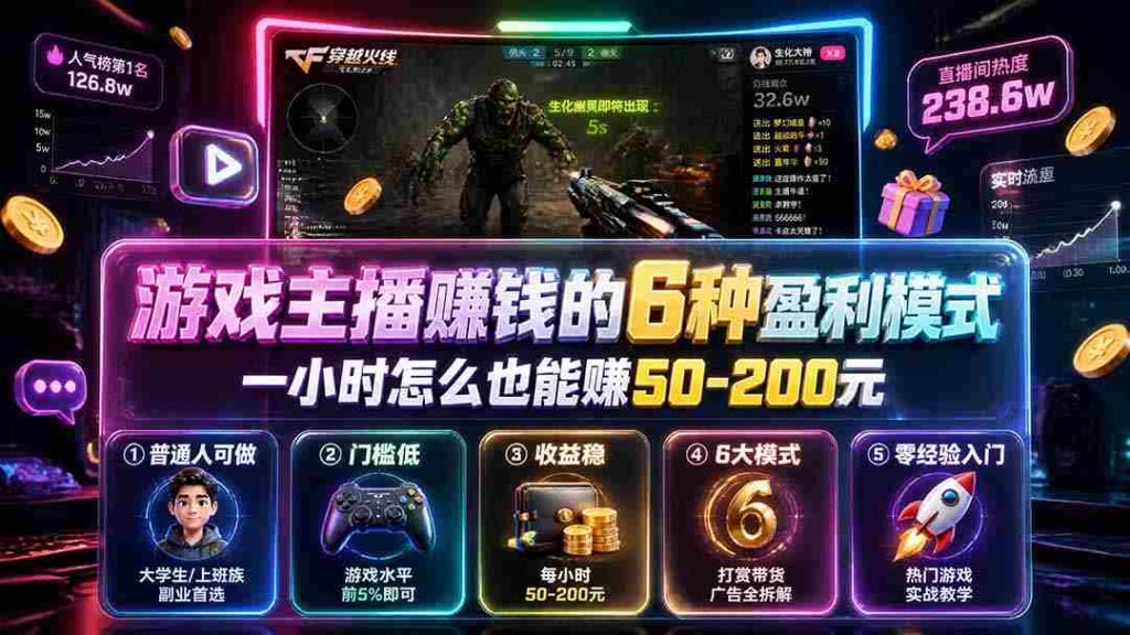 （19627期）付费文章：游戏主播赚钱的6种盈利模式，一小时怎么也能赚50-200元
