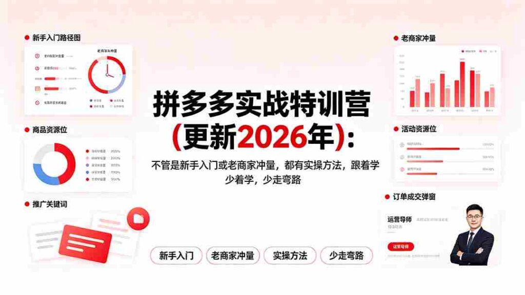 （19724期）拼多多实战特训营(更新2026年)：不管是新手入门或老商家冲量，都有实操方法，跟着学，少走弯路