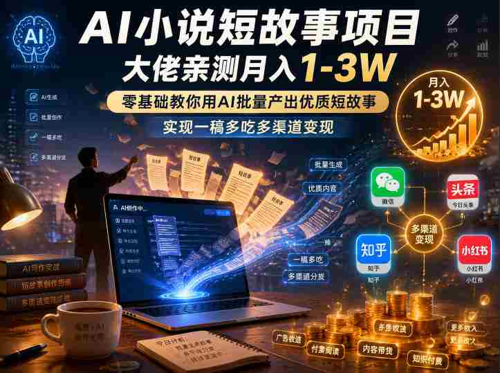 AI小说短故事项目，大佬亲测月入1-3W，零基础教你用AI批量产出优质短故事，实现一稿多吃多渠道变现（更新0824）-中创网,冒泡网,福缘网创业项目大全-创安网