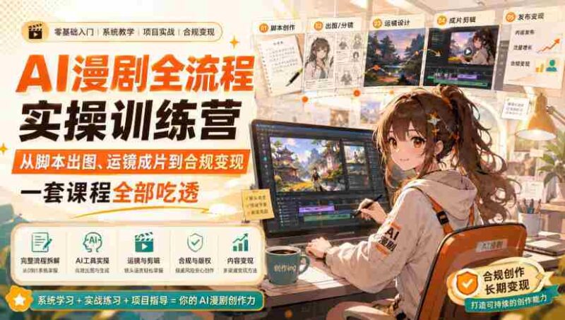 AI漫剧全流程实操训练营，从脚本出图、运镜成片到合规变现，一套课程全部吃透-中创网,冒泡网,福缘网创业项目大全-创安网