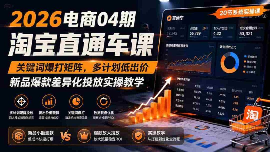 （19746期）2026电商04期淘宝直通车课｜关键词爆打矩阵，多计划低出价，新品爆款差异化投放实操教学
