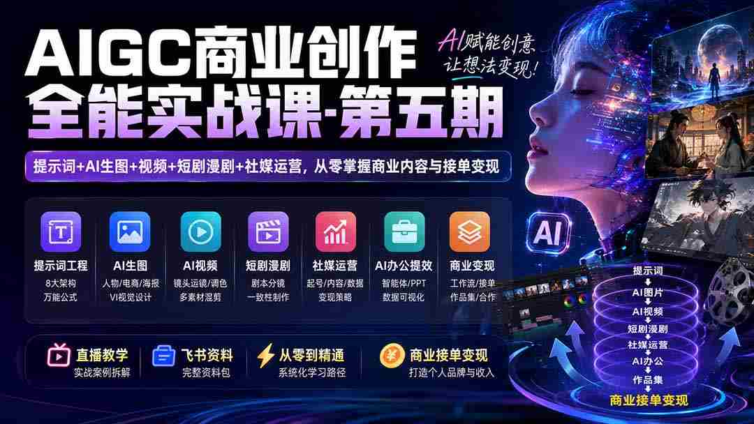 （19753期）AIGC商业创作全能实战课-第五期：提示词+AI生图+视频+短剧漫剧+社媒运营，从零掌握商业内容与接单变现
