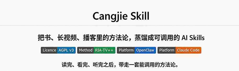 （19809期）全网走红！GitHub上6.7K Star的开源项目，把任何书、长视频、播客蒸馏成AI工具，值得收藏 cangjie-skill