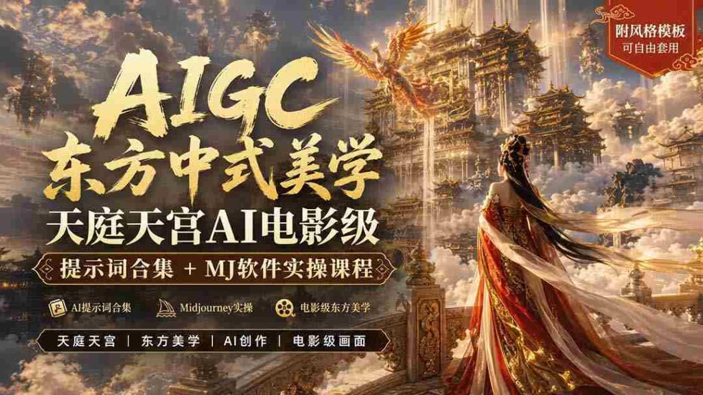 （19998期）AIGC东方中式美学天庭天宫AI电影级提示词合集+MJ软件实操课程