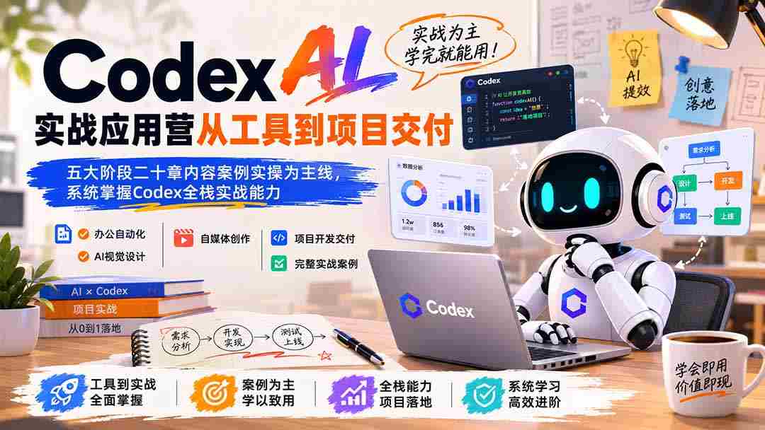 （19854期）Codex AI实战应用营从工具到项目交付；五大阶段二十章内容案例实操为主线，系统掌握Codex全栈实战能力