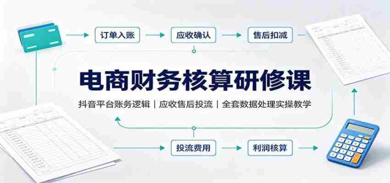 电商财务核算研修课：抖音平台账务逻辑，应收售后投流，全套数据处理实操教学-中创网,冒泡网,福缘网创业项目大全-创安网