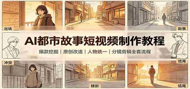 AI都市故事短视频制作教程：爆款挖掘原创改造，人物统一分镜剪辑全套流程-中创网,冒泡网,福缘网创业项目大全-创安网