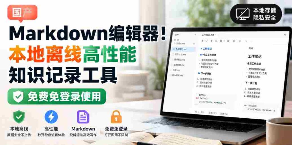 国产Markdown编辑器！本地离线高性能知识记录工具，免费免登录使用