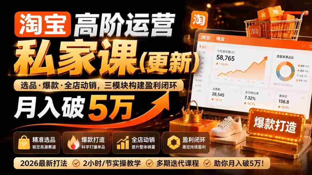 （19726期）淘宝高阶运营私家课（更新26年）：选品、爆款、全店动销，三模块构建盈利闭环，月入破5万