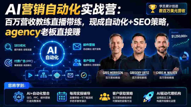 （20066期）AI营销自动化实战营：百万营收教练直播带练，现成自动化+SEO策略，agency老板直接赚【原创双语字幕】-中创网,冒泡网,福缘网创业项目大全-创安网
