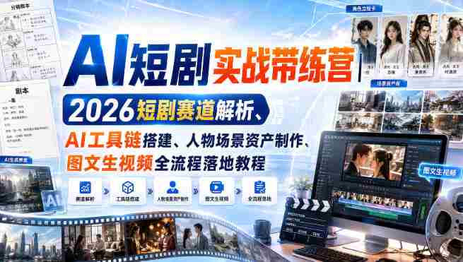 AI短剧实战带练营｜2026短剧赛道解析、AI工具链搭建、人物场景资产制作、图文生视频全流程落地教程-中创网,冒泡网,福缘网创业项目大全-创安网