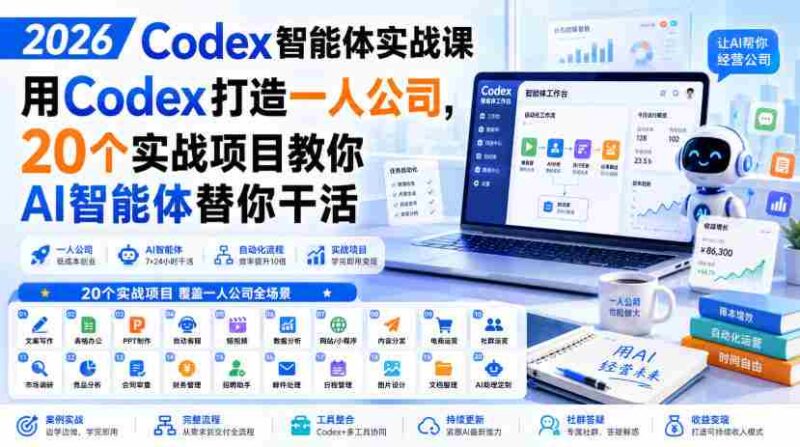 2026 Codex智能体实战课,用Codex打造一人公司,20个实战项目教你AI智能体替你干活-中创网,冒泡网,福缘网创业项目大全-创安网