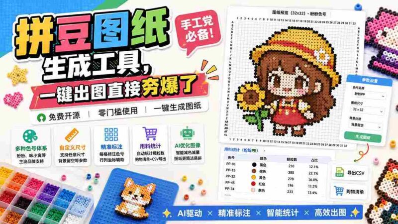 （20084期）拼豆图纸生成工具，手工党必备！一键出图直接夯爆了-中创网,冒泡网,福缘网创业项目大全-创安网