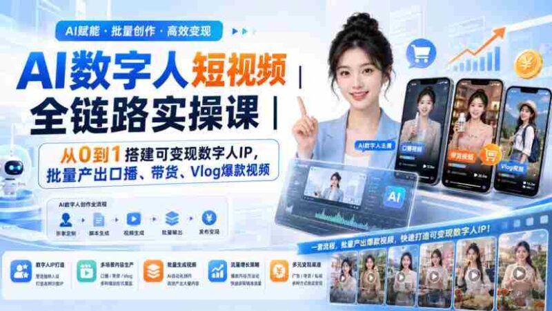 AI数字人短视频全链路实操课｜从0到1搭建可变现数字人IP，批量产出口播、带货、Vlog爆款视频-中创网,冒泡网,福缘网创业项目大全-创安网