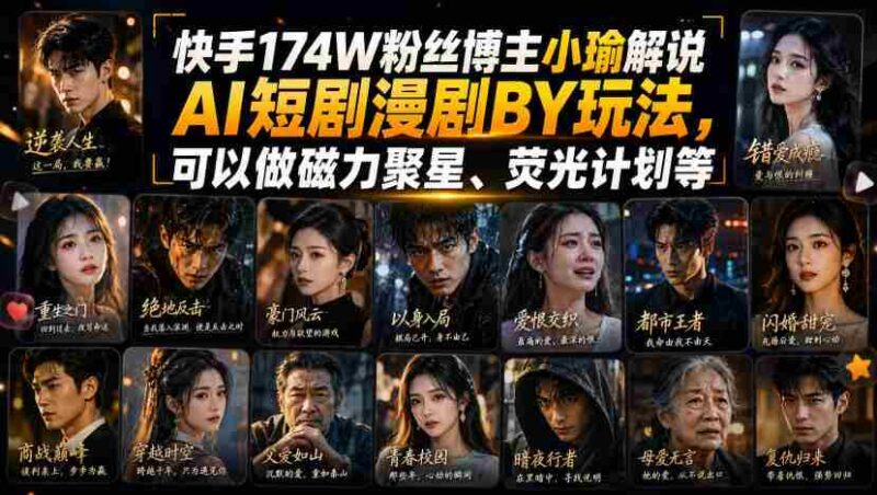 快手174W粉丝博主小瑜解说AI短剧漫剧搬运玩法，可以做磁力聚星、荧光计划等-中创网,冒泡网,福缘网创业项目大全-创安网