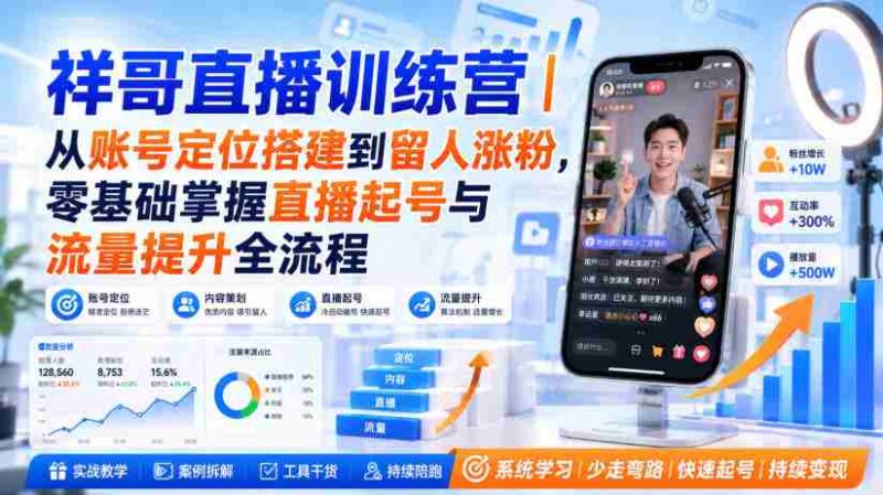祥哥直播训练营|从账号定位搭建到留人涨粉,零基础掌握直播起号与流量提升全流程-中创网,冒泡网,福缘网创业项目大全-创安网