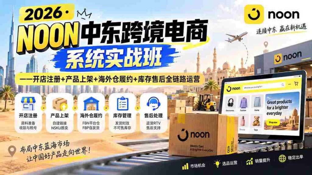 （20274期）2026·NOON中东跨境电商系统实战班——开店注册+产品上架+海外仓履约+库存售后全链路运营